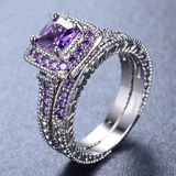 3ct Princess Cut Purple Amethyst Engagement Ring 14k WhiteGold Finish Bridal Set