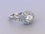 Art Deco Vintage Engagement Ring 1.6ct Round Cut Diamond 14k White Gold Finish