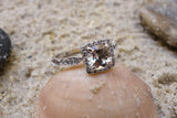 2ct Cushion Cut Peach Morganite Engagement Ring 14k White Gold Finish Halo Women