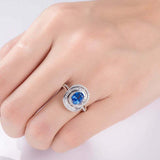 3ct Oval Cut Blue Sapphire Engagement Ring Swirl Art Deco 14k White Gold Finish