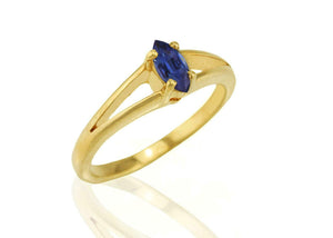 1ct Marquise Cut Blue Sapphire Split Shank Solitaire Ring 14k Yellow Gold Finish