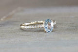 1ct Oval Cut Blue Aquamarine Engagement Ring 14k Yellow Gold Over Diamond Accent