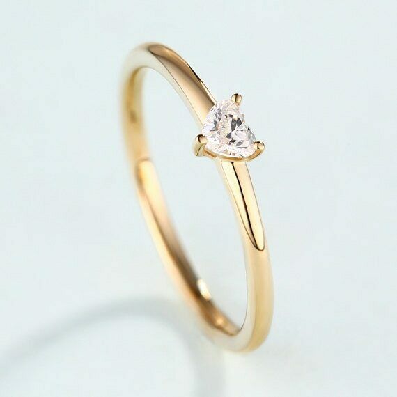 0.2ct Heart Cut Diamond Engagement Ring Minimalist Promise 14k Yellow Gold Over