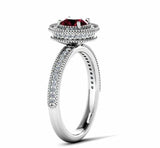 2ct Round Cut Red Garnet Halo Milgrain Accent Engagement Ring 14k WhiteGold Over