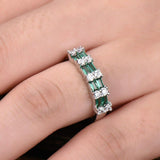 2ct Baguette Green Emerald Unique Two Row Half Eternity Band 14k White Gold Over