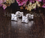 2ct Princess Simulated Diamond Solitaire Stud Earrings 14k White Gold Plated