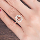 2.5ct Oval Cut Morganite Halo Flower Diamond Engagement Ring 14k Rose Gold Over