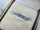 1ct Round Blue Aquamarine Alternate Diamond Eternity Band 14k White Gold Finish