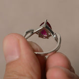 1ct Pear Cut Pink Ruby Infinity Solitaire Engagement Ring 14k White Gold Finish