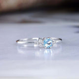 1ct Round Blue Aquamarine Engagement Ring Petite Minimalist 14k White Gold Over