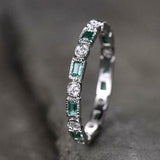 1.5ct Wedding Ring Band Green Emerald Cut Full Eternity 14k White Gold Finish