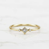 Minimalist Trilogy Engagement Ring 0.4ct Princess Diamond 14k Yellow Gold Finish