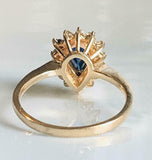 2ct Pear Cut Blue Sapphire Diamond Floral Solitaire Ring 14k Yellow Gold Finish