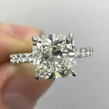 3Ct Cushion Cut Diamond Solitaire with Round Accents Ring 14K White Gold Finish