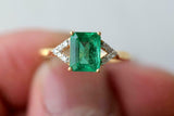 2.3ct Engagement Ring Green Emerald Cut Split Shank 14k Yellow Gold Finish