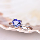 0.5ct Heart Cut Blue Tanzanite Solitaire Engagement Ring 14k White Gold Finish