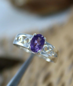 1.4ct Oval Cut Purple Amethyst Filigree Split Shank Ring 14k White Gold Finish