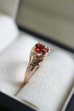 1ct Pear Cut Red Garnet Engagement Ring Floral Petal Leaf 14k Rose Gold Finish