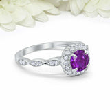 2ct Round Amethyst Engagement Ring Diamond Accent Halo Women 14k White Gold Over