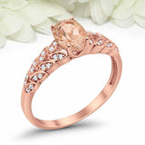 2ct Oval Peach Morganite Engagement Ring Diamond Leaf Accent 14k Rose Gold Over