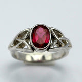 2ct Oval Cut Pink Ruby Engagement Ring Celtic Trinity Knot 14k White Gold Finish