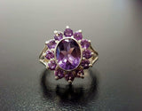 2.6ct Engagement Ring Oval Cut Purple Amethyst Floral Cluster 14k WhiteGold Over