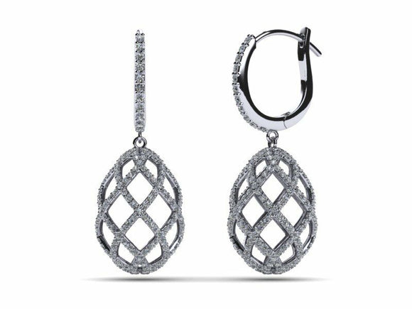 1ct Round Cut Diamond Spherical Hollow Drop Earrings Women 14k White Gold Finish