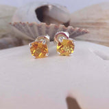 1ct Stud Earrings Cushion Cut Yellow Citrine Solitaire Women 14k White Gold Over