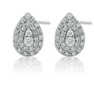 2ct Round Cut Diamond Double Halo Pear Shape Stud Earrings 14k White Gold Finish