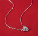 1.2ct Heart Cut VVS1D Diamond Pendant Chain Halo Heart Shape 14k White Gold Over