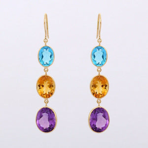 1.8ct Dangle Earrings Oval Cut Multi Stone Three Stone 14k Yellow Gold Finish