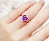 2.35ct Engagement Ring Heart Cut Purple Amethyst Diamond Halo 14k Rose Gold Over