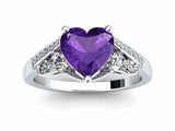 2ct Heart Amethyst Engagement Ring Art Deco Diamond Accent 14k White Gold Finish