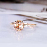 1.5ct Round Cut Peach Morganite Engagement Ring Halo Solitaire 14k RoseGold Over