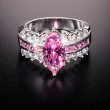 3ct Marquise Cut Pink Sapphire Engagement Ring 14k White Gold Finish Cocktail