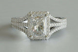 2ct Radiant Cut Diamond Engagement Ring Split Shank Halo 14k White Gold Finish