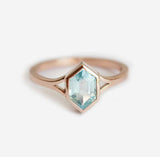 1.4ct Hexagon Cut Blue Aquamarine Engagement Ring Solitaire 14k Rose Gold Finish