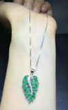 3ct Green Emerald Pendant Marquise Cut Leaf Cocktail 14k WhiteGold Over NO CHAIN