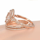 3ct Marquise Peach Morganite Halo Trio Set Engagement Ring 14k Rose Gold Finish