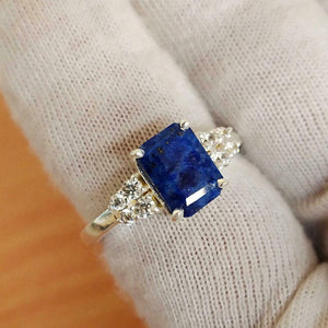 2ct Engagement Ring Emerald Cut Blue Sapphire Diamond Accent 14k White Gold Over