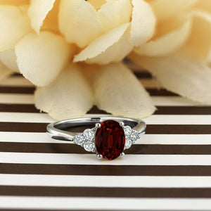 1.5Ct Oval Cut Red Garnet Engagement Ring 14K White Gold Finish Diamond Accents