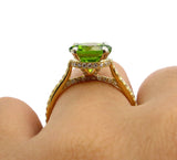 2.5Ct Round Cut Green Peridot Hidden Halo Solitaire Ring 14K Yellow Gold Finish