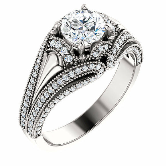 2ct Round Cut Diamond Vintage Design Engagement Ring 14k White Gold Finish New