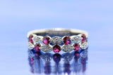 2ct Round Pink Ruby Wedding Band Vintage Inspired Dual Row 14k White Gold Finish