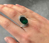 1.3ct Engagement Ring Oval Cut Green Emerald Swirl Twist 14k White Gold Finish