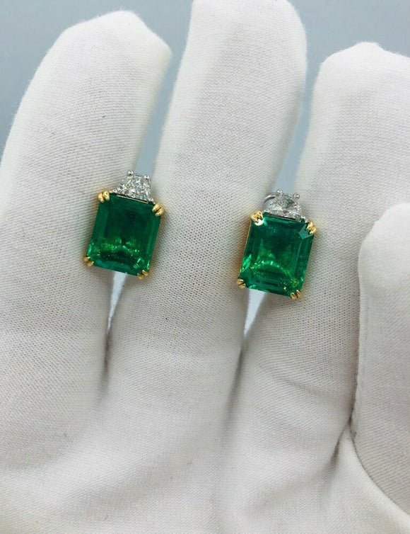 2ct Green Emerald Cut Solitaire Women Stud Earrings 14k White Gold Finish