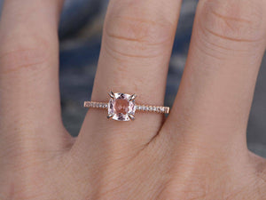 1.3Ct Cushion Cut Peach Morganite Minimalist Engagement Ring 14K Rose Gold Over