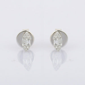 1ct Stud Earrings Baguette Round Cut Diamond Stylish 14k White Gold Finish