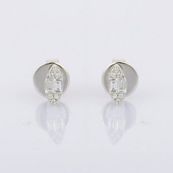 1ct Stud Earrings Baguette Round Cut Diamond Stylish 14k White Gold Finish