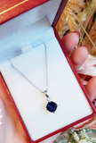 2ct Cushion Cut Blue Sapphire Pendant with Chain Solitaire 14k White Gold Finish